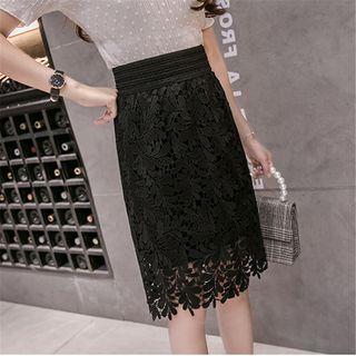 Lace A-line Skirt Black - One Size