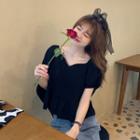 Short-sleeve V-neck Ruffled T-shirt