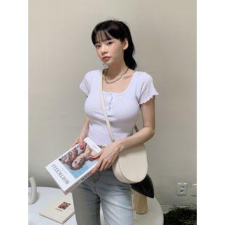 Square-neck Lettuce-edge Crop Top