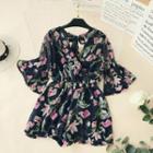 Floral Elbow-sleeve Chiffon Playsuit