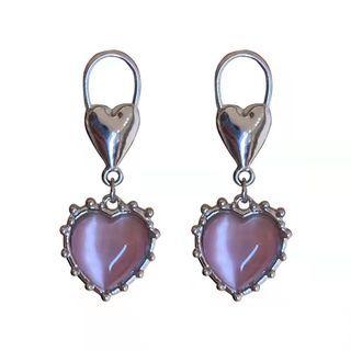 Heart Faux Cat Eye Stone Alloy Dangle Earring 1 Pair - Silver & Pink - One Size