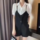 Set: Short Sleeve Mock Two Piece Shirt + A-line Shorts