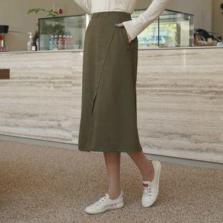 Pocket-side Long Wrap Skirt