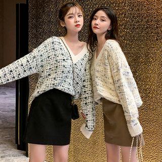 V-neck Tweed Sweater