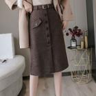 Buttoned Belted Straight-fit Skirt