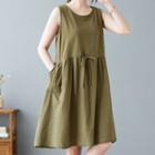 Sleeveless Drawstring Smock Dress