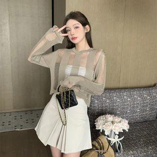 Long-sleeve Cut-out Lace-up Knit Top