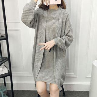Set: Knit Tank Dress + Open Front Long Knit Coat