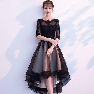 Elbow-sleeve High-low A-line Prom Dress