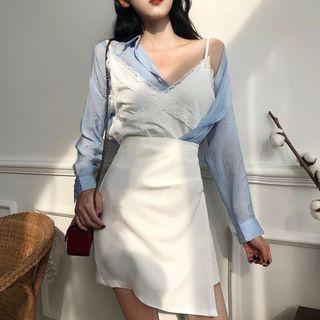 Mock Two Piece Off Shoulder Shirt / A-line Skirt
