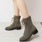 Genuine Leather Chunky Heel Lace Up Short Boots