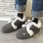 Animal Embroidered Plaid Lace-up Ankle Snow Boots