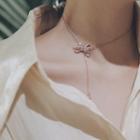 Rhinestone Bow Necklace Rose Gold - One Size