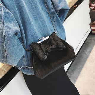 Bow Accent Velvet Shoulder Bag