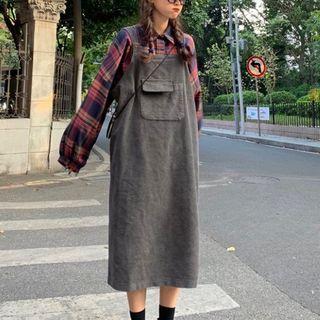 Plaid Shirt / Denim Jumper Dress