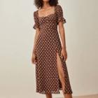 Short Sleeve Polka Dot Slit Dress