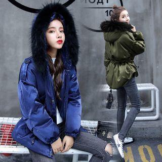 Drawstring Waist Hooded Zip Padded Coat