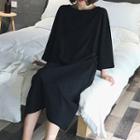 Lace-up Back 3/4-sleeve Midi Dress