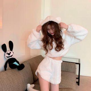 Chenille Bear Ear Hooded Sweatshirt / Drawstring Chenille Shorts ( Various Designs )