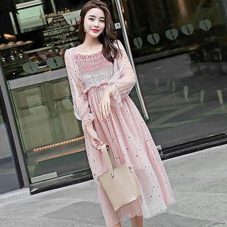 Long-sleeve Smocked Midi Dress