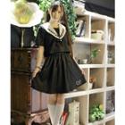 Set : Sailor Collar Bow Short-sleeve Top + Skirt