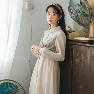 Mock Two-piece Long Sleeve Shirtdress