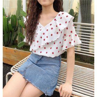 Strawberry Printed Striped Blouse