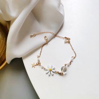 Alloy Flower Bracelet 1 Pc - Flower Bracelet - Gold - One Size
