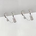 925 Sterling Silver Rhinestone & Chain Hoop Earring 1 Pc - Tag - One Size