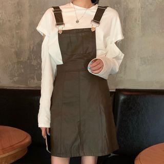 Long-sleeve T-shirt / Faux Leather Jumper Dress / Set