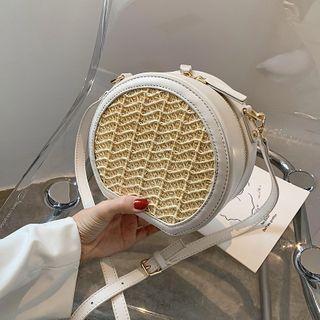 Woven Panel Round Crossbody Bag