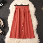 Buttoned Midi A-line Chiffon Skirt