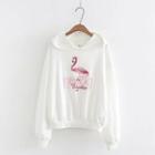 Flamingo Embroidered Hoodie White - One Size