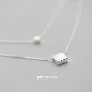 Silver Plated Cube Pendent Layered Necklace As Shown In Figure - One Size
