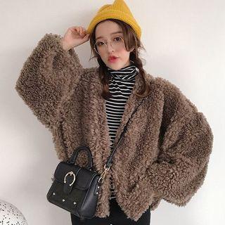 Faux Lambswool Open Front Jacket