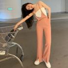 Asymmetric One-shoulder T-shirt / Slited Jumper Pants