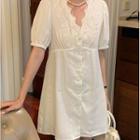 Short-sleeve Lace Trim Mini Smock Dress