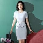 Set: Short-sleeve Sheath Dress + Belt