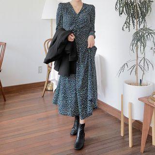 V-neck Ruched Maxi Floral Dress