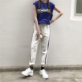Set: Letter Tank Top + Stripe Straight Pants