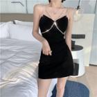 Spaghetti Strap Rhinestone Chain Mini Bodycon Dress