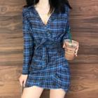 Plaid Long-sleeve Mini Dress As Shown In Figure - One Size