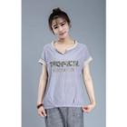 Letter Split-neck Short-sleeve T-shirt