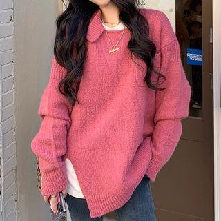 Pocket Detail Side-slit Sweater