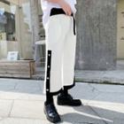 Contrast Trim Button-side Cropped Straight-cut Pants