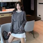 Mock-two Color-block Long-sleeve Loose-fit Top
