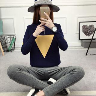 Triangle Colour Block Mock-neck Knit Top