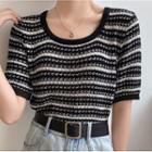 Short-sleeve Round Neck Patterned Knit Top