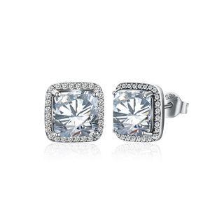 925 Sterling Silver Classic Popular Geometric Square Cubic Zircon Stud Earrings Silver - One Size