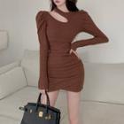 Long-sleeve Off-shoulder Plain Irregular Knit Shaping Dress